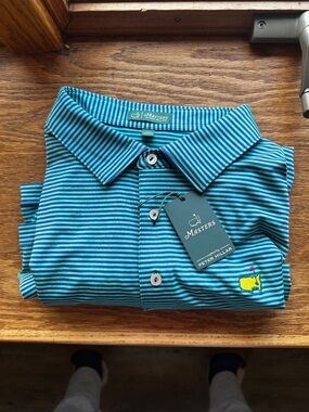 Masters Polo by Peter Millar Striped Polo - Teal & Navy